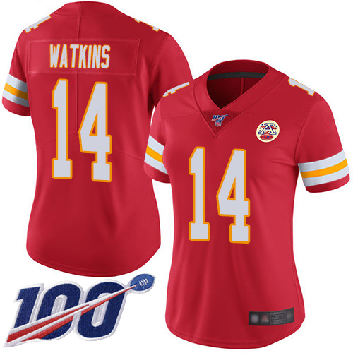 Women Kansas City Chiefs 14 Watkins Sammy Red Team Color Vapor Untouchable Limited Player 100th Season Football Nike NFL Jersey